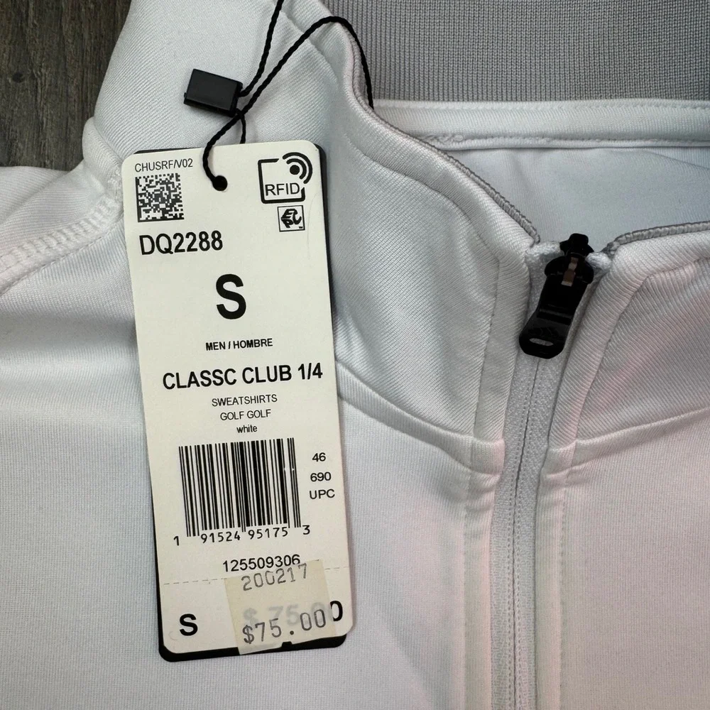 Adidas Mens Classic Club 1/4 Zip‎ Golf Sweatshirt White Size S DQ2288